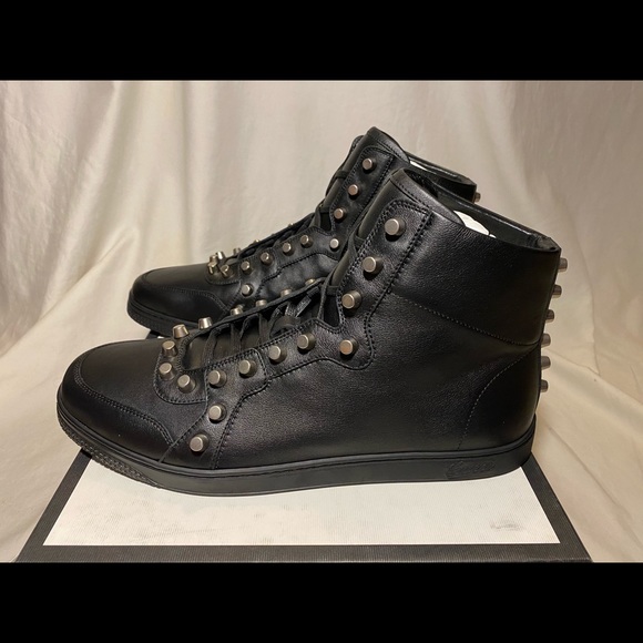 NEW $950 GUCCI BLACK SPIKE HIGH TOP SHOE SZ 10.5 G - Picture 2 of 6